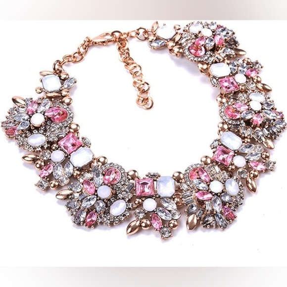 Elegant Pink Multicolor Bejeweled Collar Necklace - Picture 3 of 3